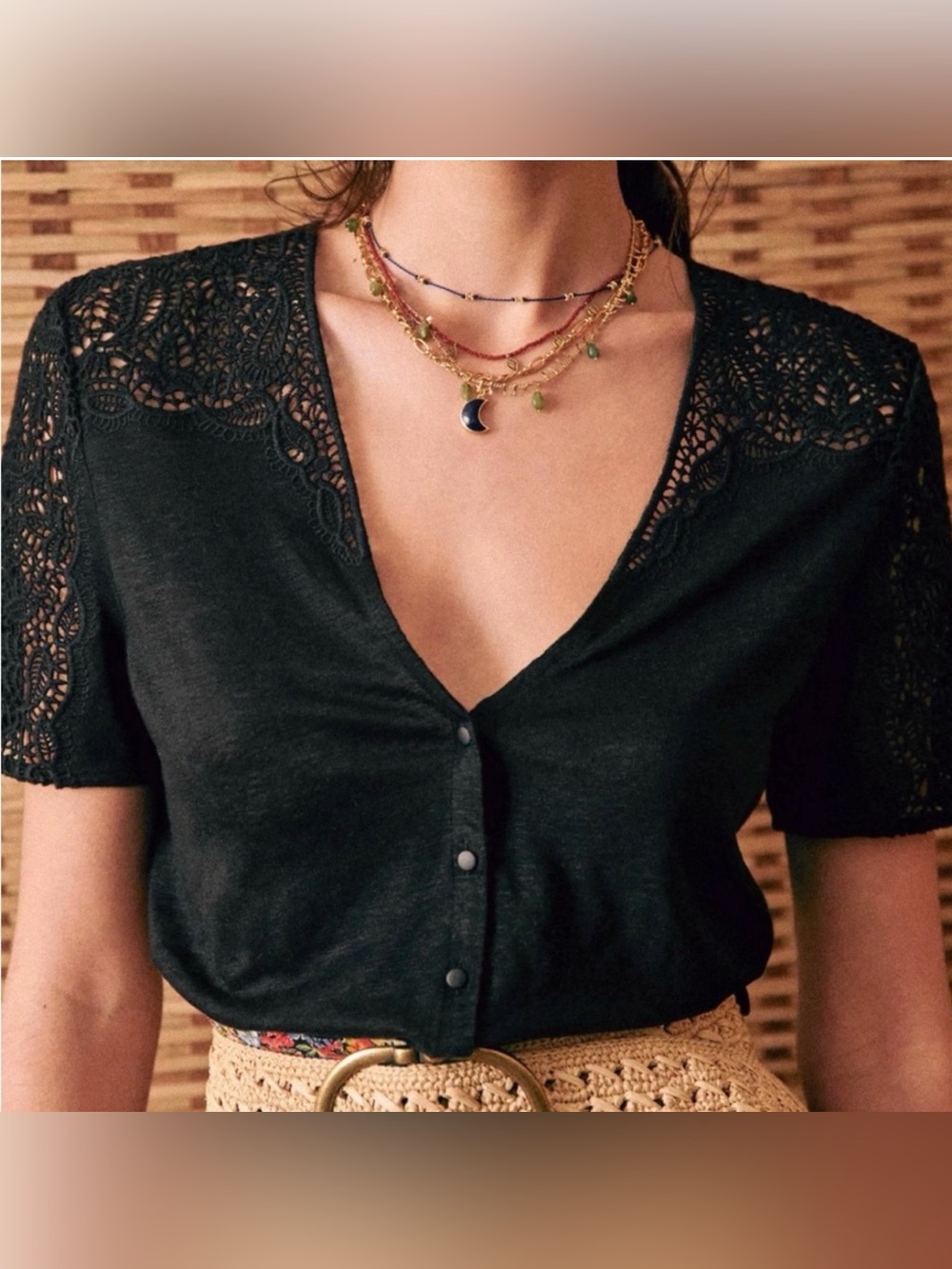 Sezane Lana Top in Black Linen